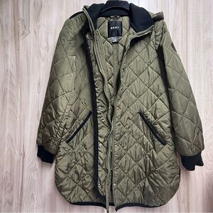 DKNY Khaki Quilted Jacket with Black Accents